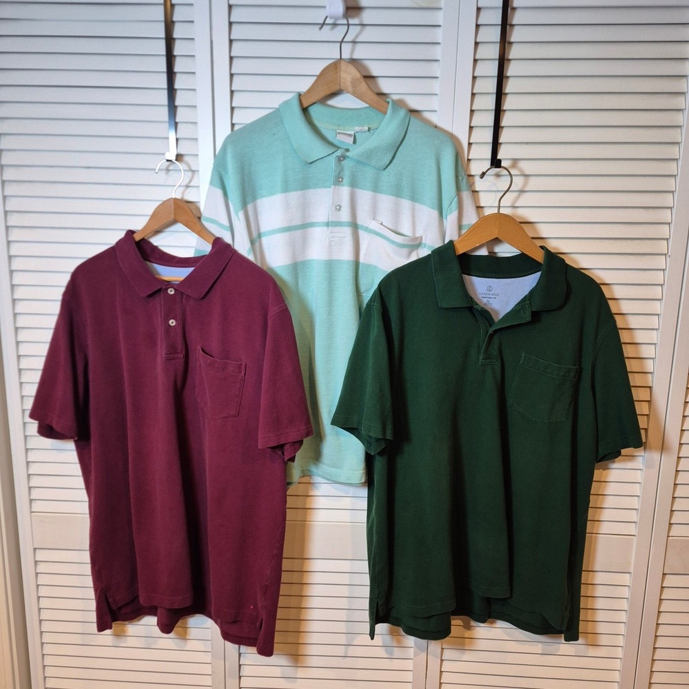 Men's Polo Shirt Lot XL XX L.L. Bean & Haband Red‎ Green Stripe Minor Flaws
